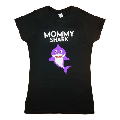 Rövid ujjú női póló cápás mintával Mommy shark felirattal